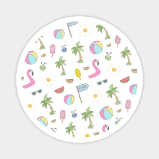 Pattern: Summer Fun (palm trees, flamingo pool float, and fruity tropical drinks) Magnet